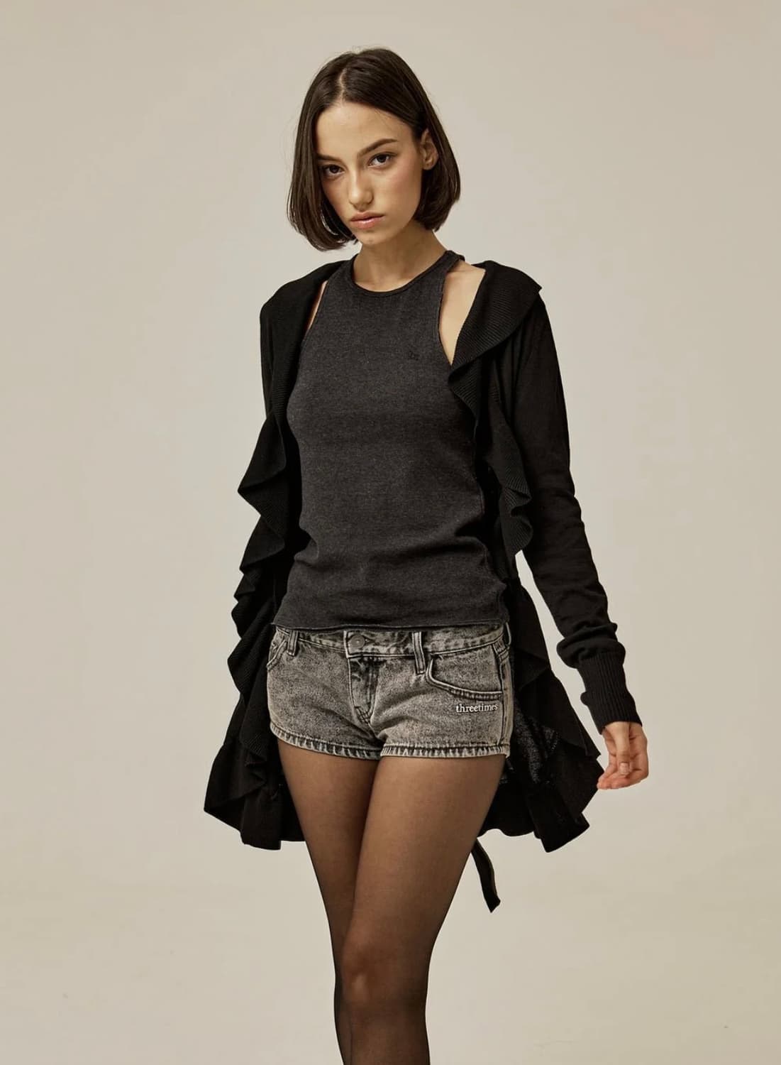 M) 쓰리타임즈 메이플 러플 가디건 블랙 상품이미지1