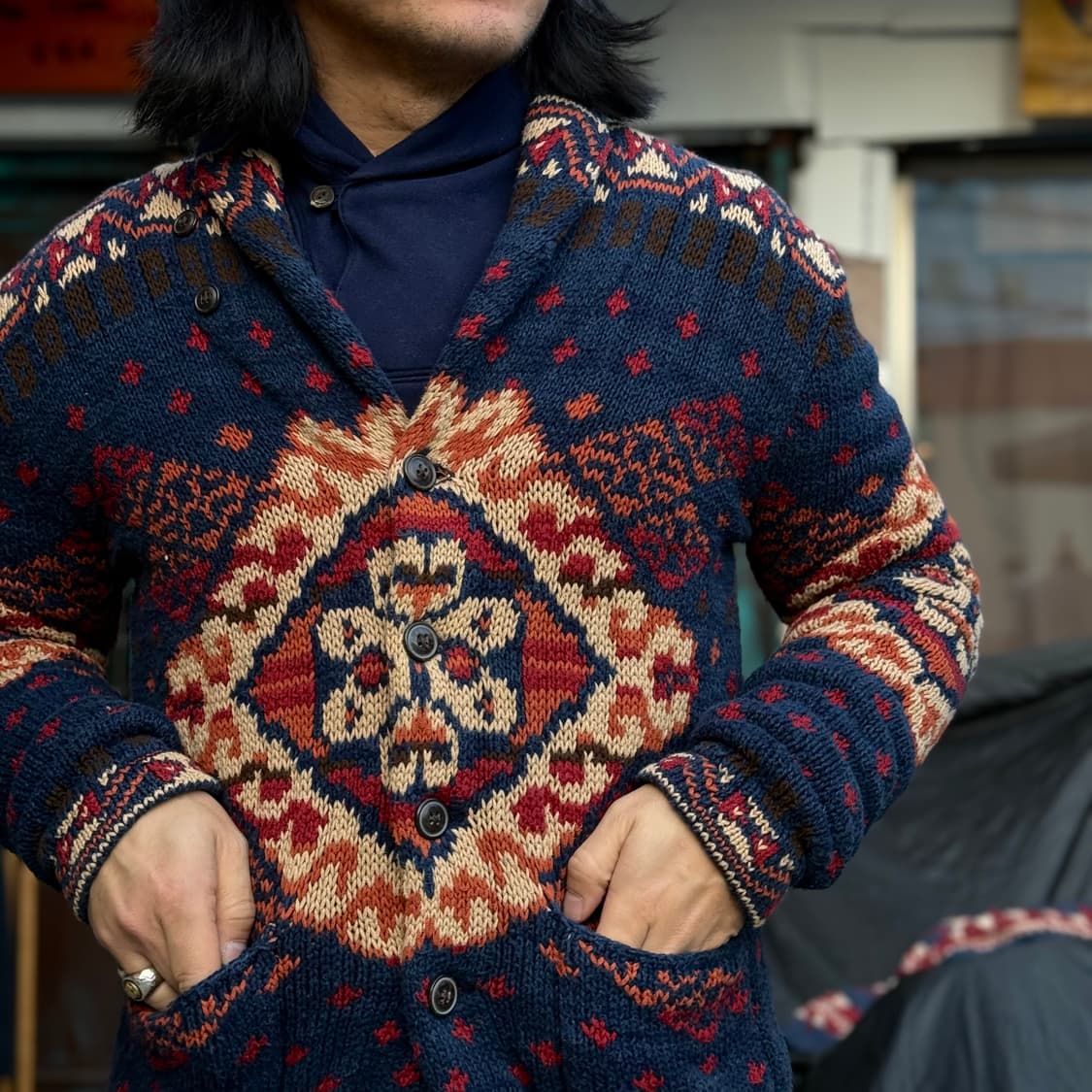 데님앤서플라이 노르딕 패턴 숄카라 가디건 S 상품이미지8