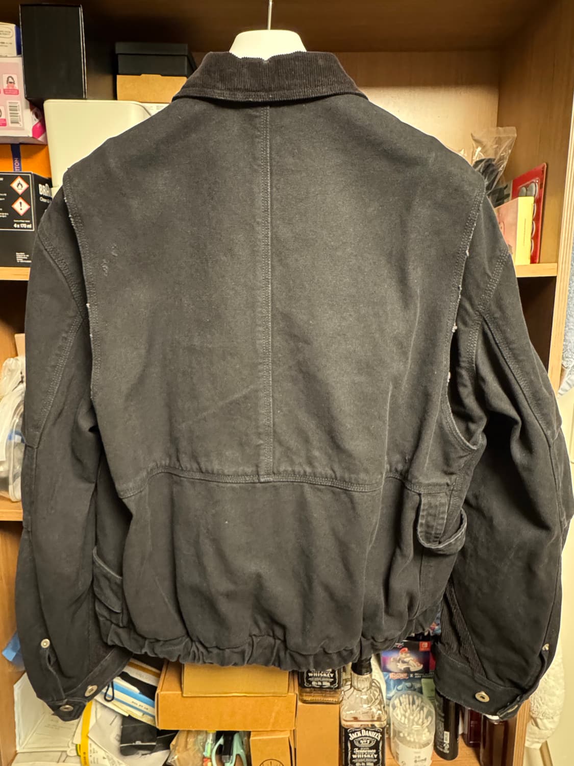 쿠어 오버 다잉 페이디드 데미지 워크 자켓 워시드 블랙 상품이미지4