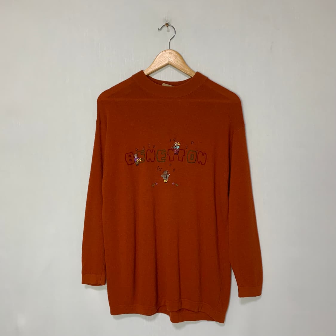 베네통 이태리 빈티지 자수 니트 오렌지 램스울 100 상품이미지1