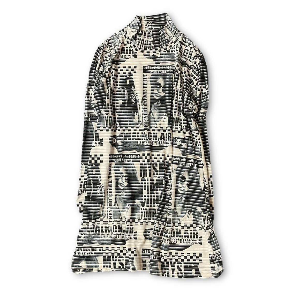 빈티지 스트라이프 텍스쳐 프린팅 반폴라 긴팔 티셔츠 상품이미지2