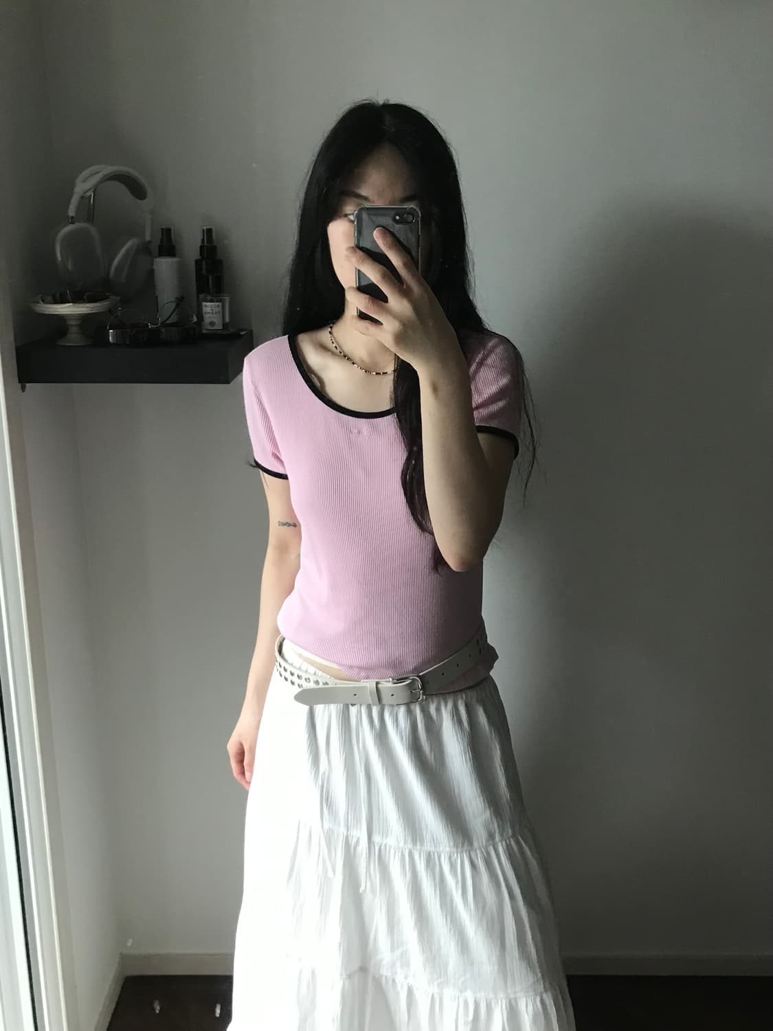 게스 자수 로고 핑크 골지 링거티 상품이미지4