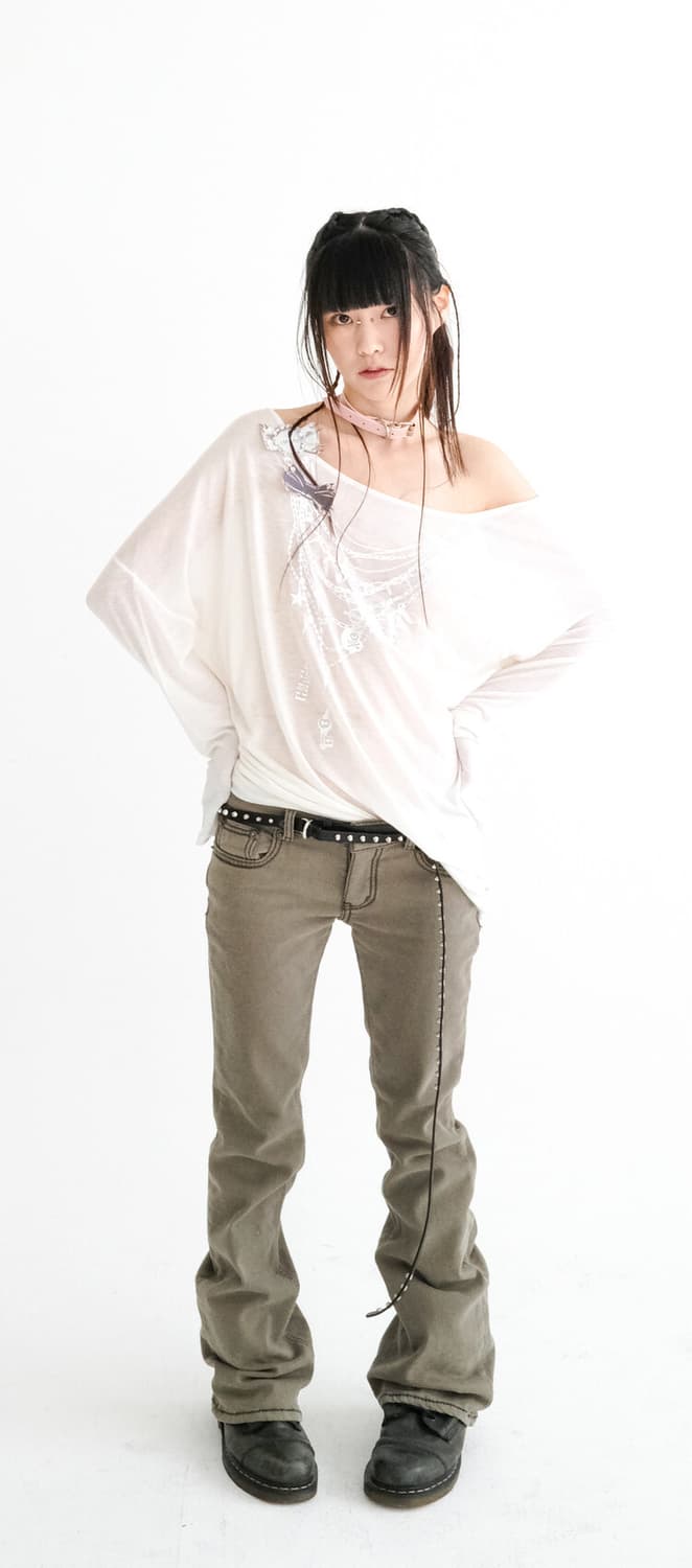 stitch low rise flare pants (khaki grey) 상품이미지1