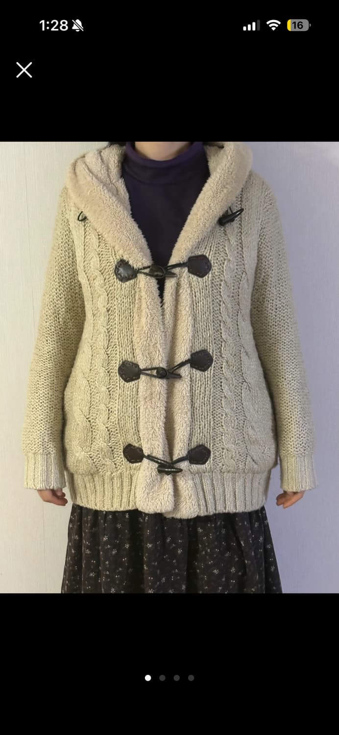 모리걸 일본 빈티지 아이보리 니트 후드 더플 가디건 상품이미지1