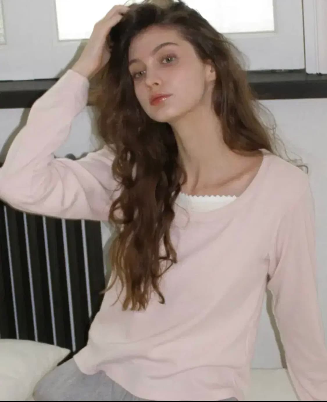 레터프롬문 마레니 레이스 레이어드 티셔츠 핑크 상품이미지1