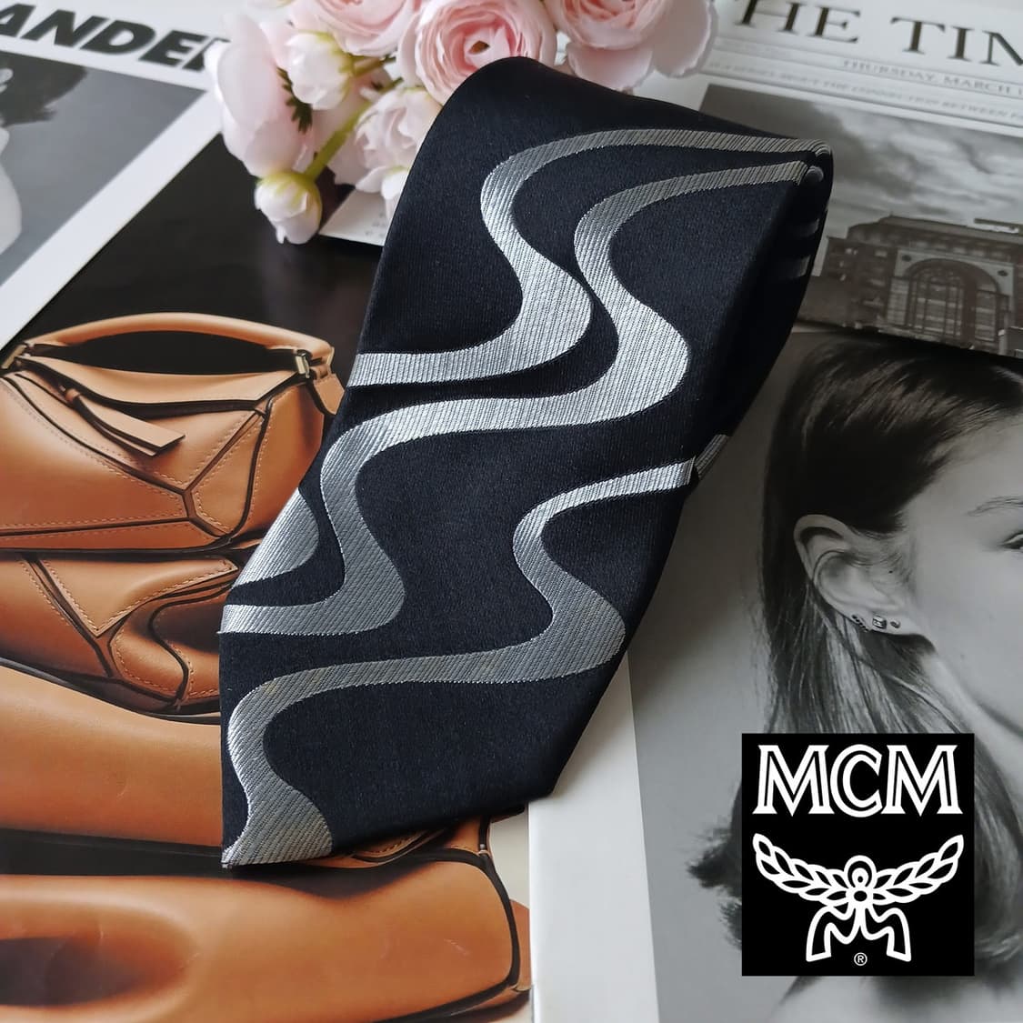 MCM 실크 블랙 웨이브 패턴 넥타이 8.3cm A+등급 A19378
 상품이미지2