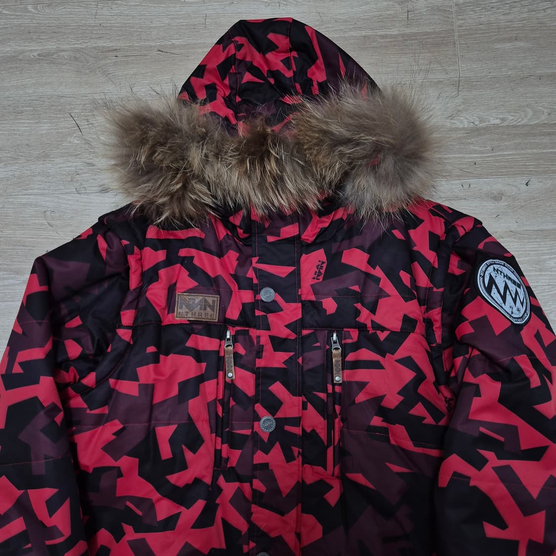 NTHREE 카모 패턴 퍼후드 스노우보드 스키점퍼 M(95) 상품이미지2