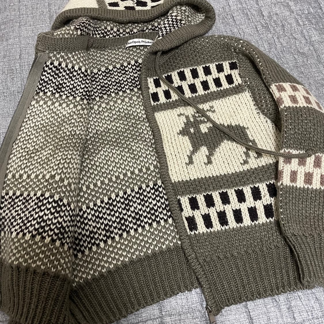 더오픈프로덕트TheOpenProduct 자카드 니트 집업 코위찬 후드집업 상품이미지8