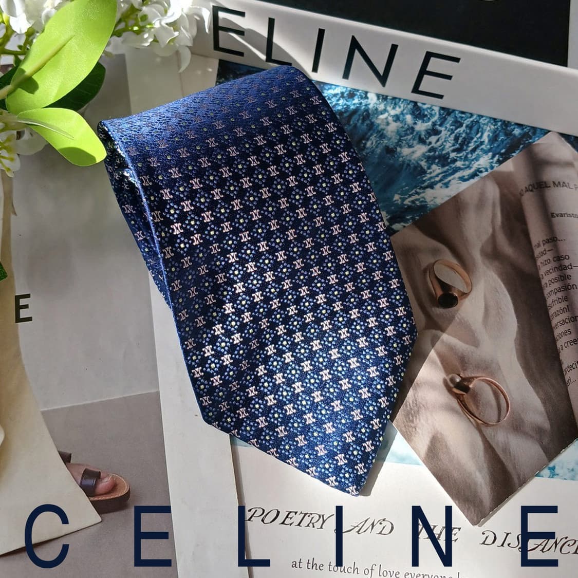 셀린느 실크 네이비 트리오페 패턴 넥타이 8.8cm A+~A등급 E712 상품이미지1