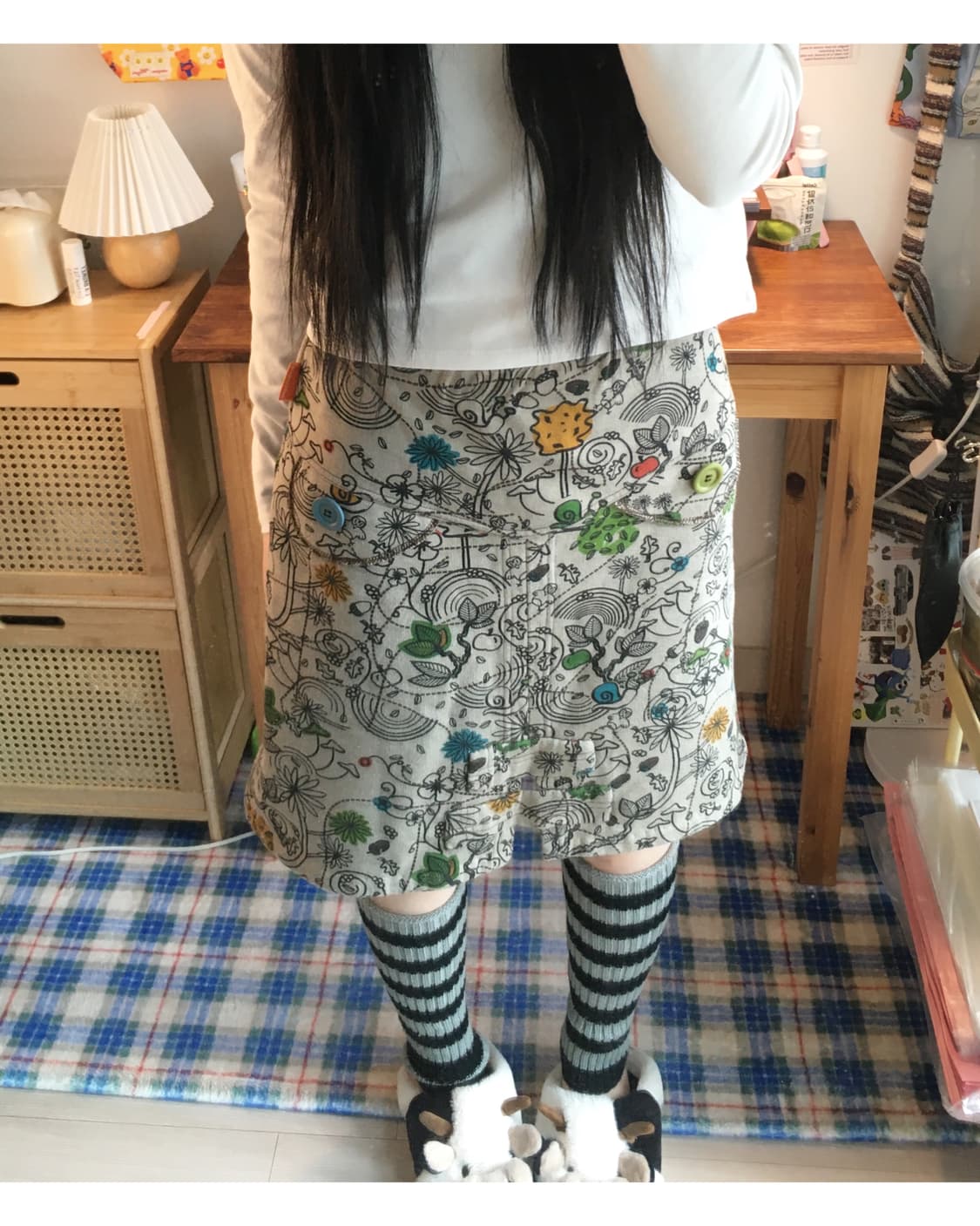 vintage acorn double pattern skirt beige 상품이미지3