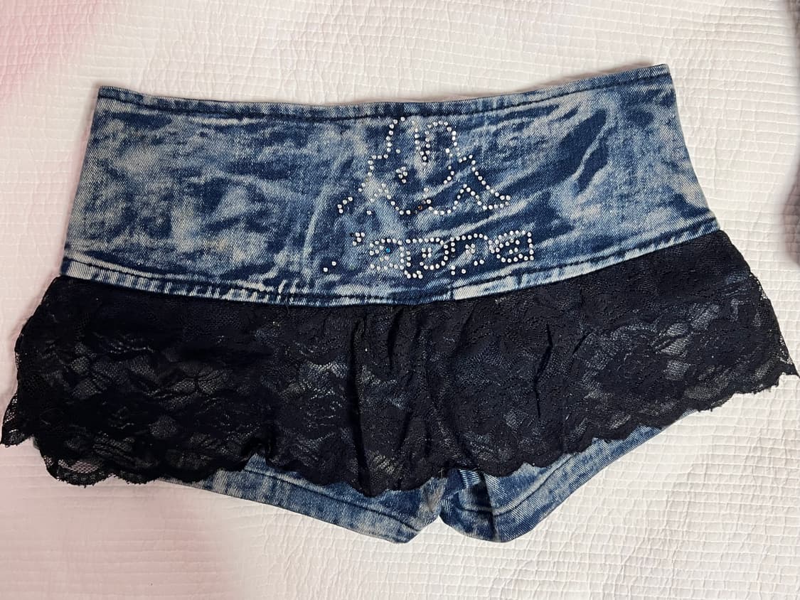 빈티지 워싱 데님 레이스 치마 반바지 숏츠 상품이미지2