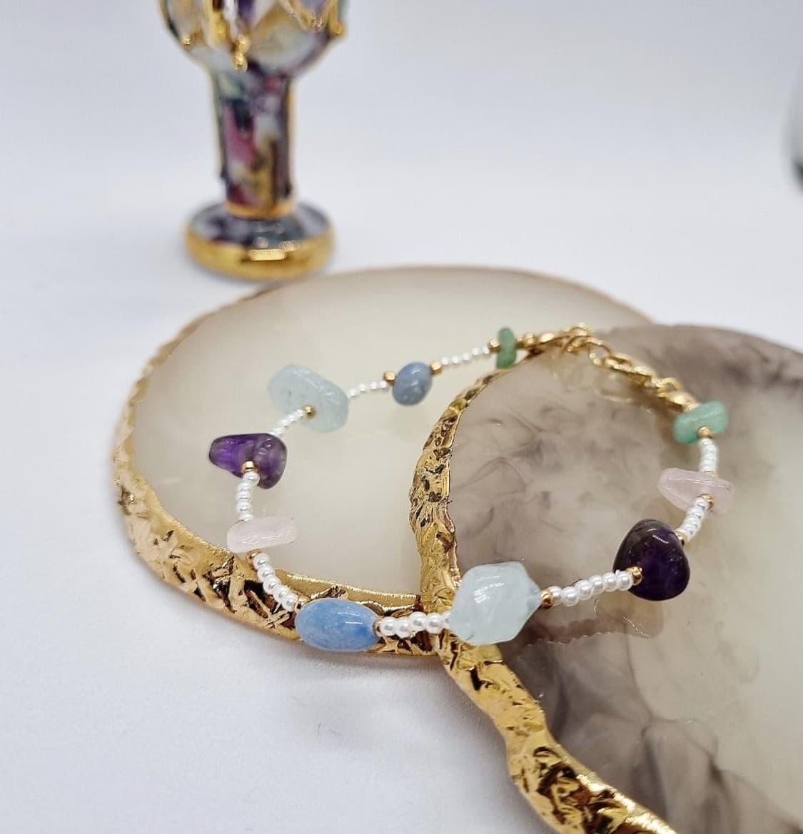 새제품. 핸드메이드 ) 천연석믹스 faux pearls Bracelet 상품이미지2