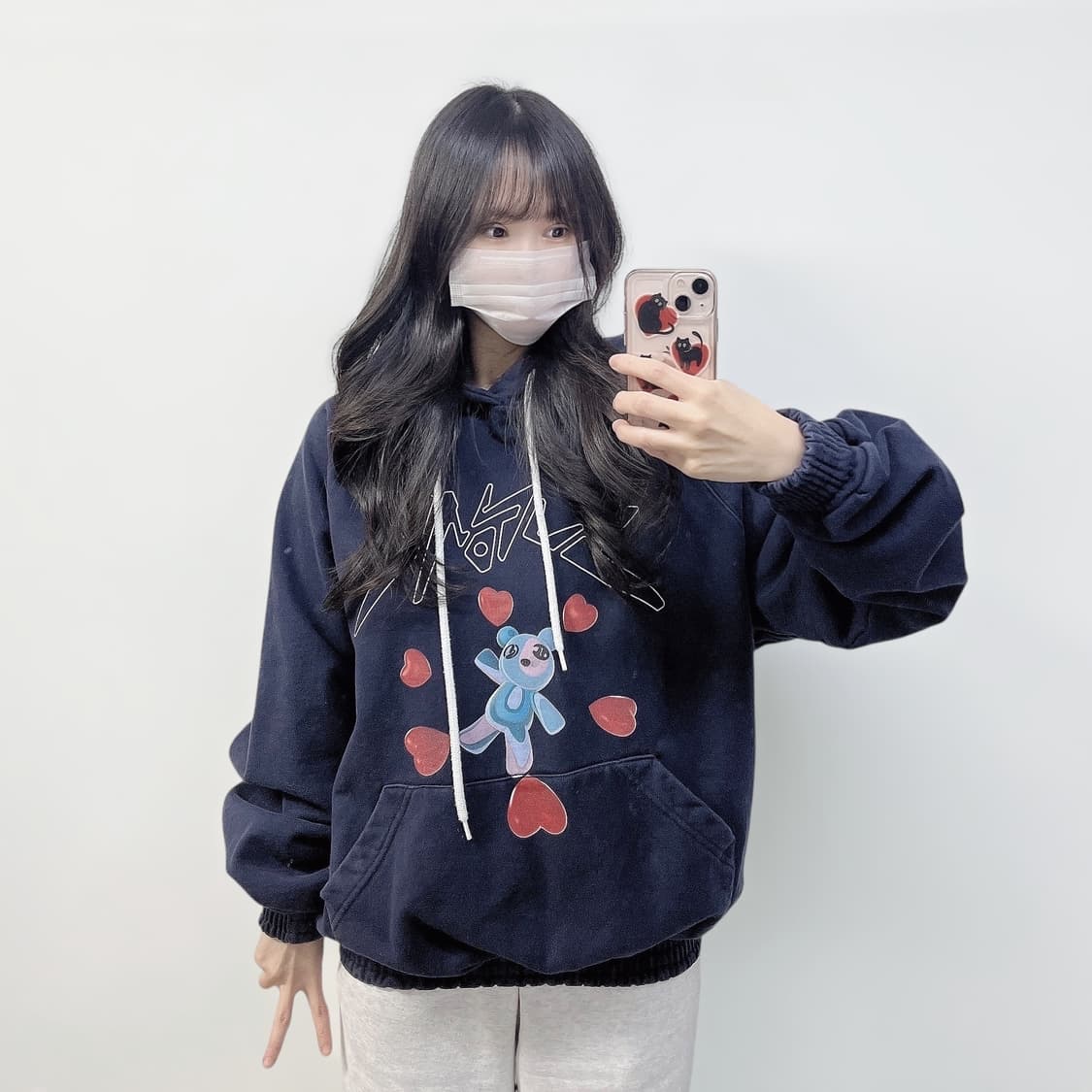 선데이오프클럽 3d 베어 헤비웨이트 후드티 네이비 상품이미지1