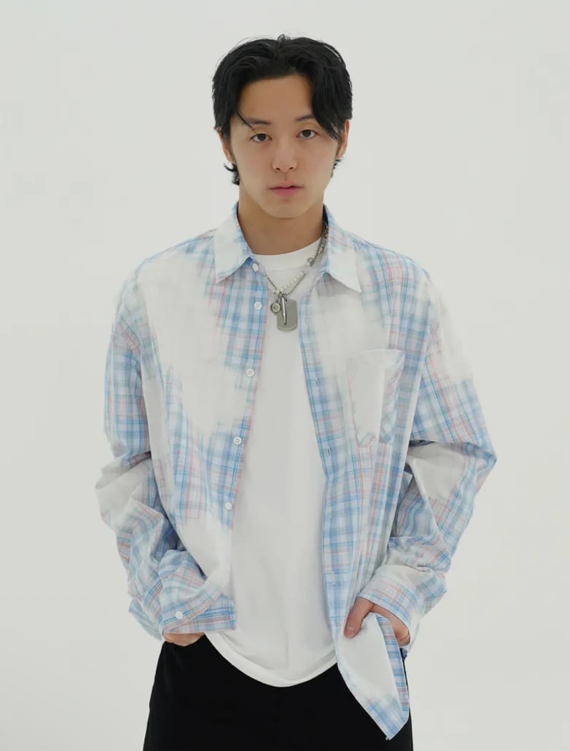 노트르아트스 클라우드 블루 체크 셔츠 L 상품이미지3