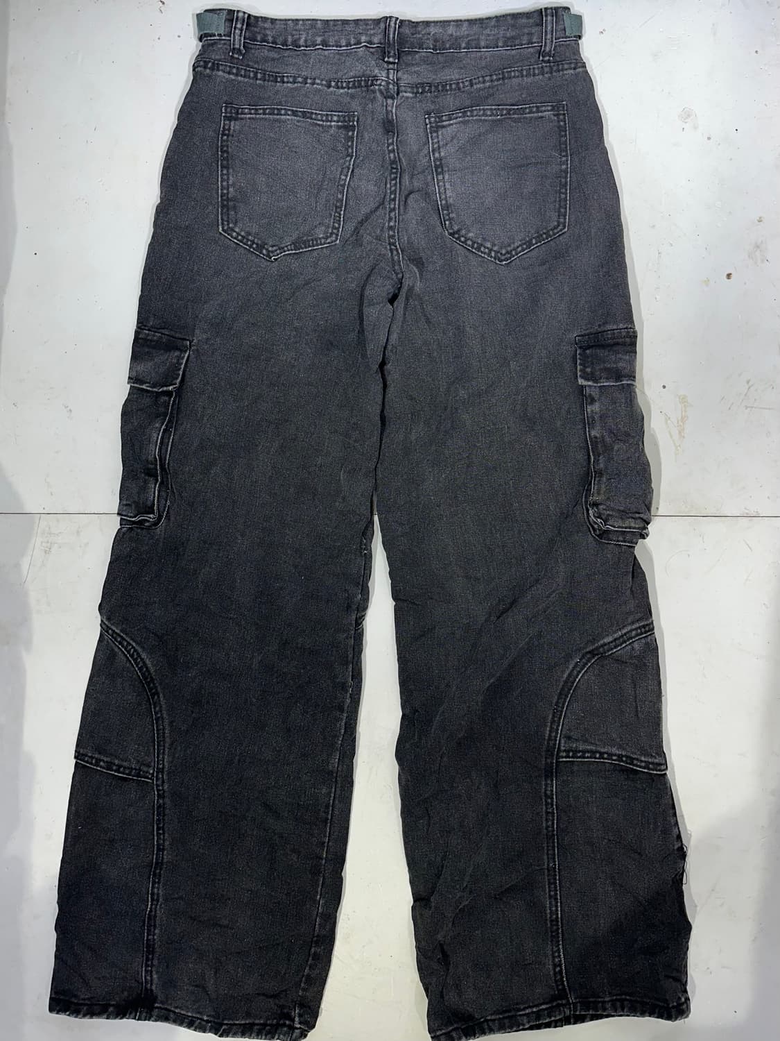 빈티지 빅 포켓 와이드 흑청 카고 바지 스트릿 힙합 팬츠 S 상품이미지5