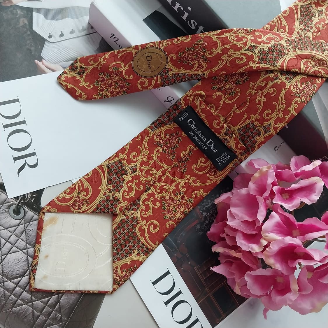 디올 브라운 오리엔탈 패턴 넥타이 8.9cm A+~A등급 K2565
 상품이미지4