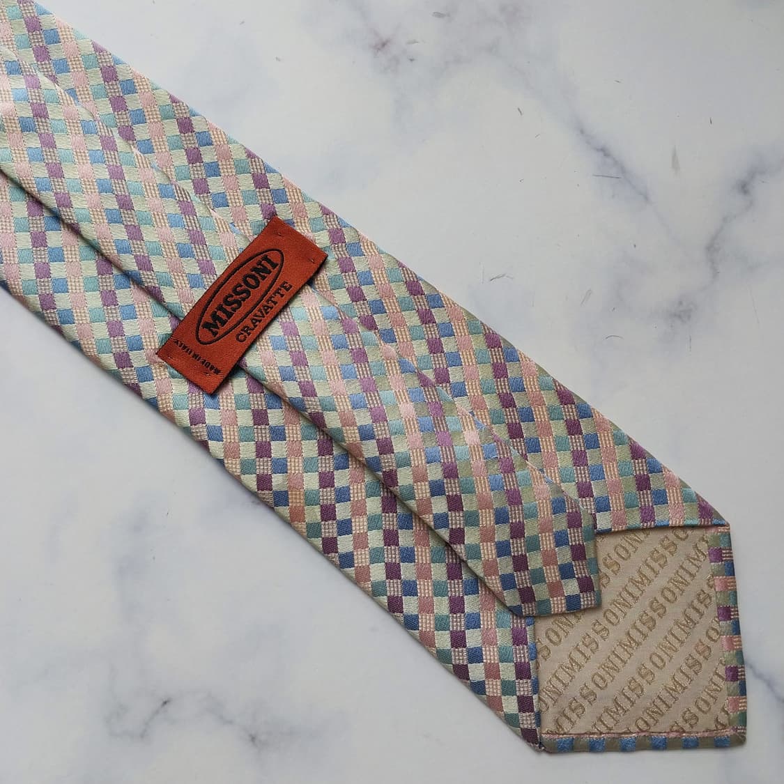 미쏘니 넥타이 베이지 체크 패턴 9.2cm A+등급 K2202 상품이미지8