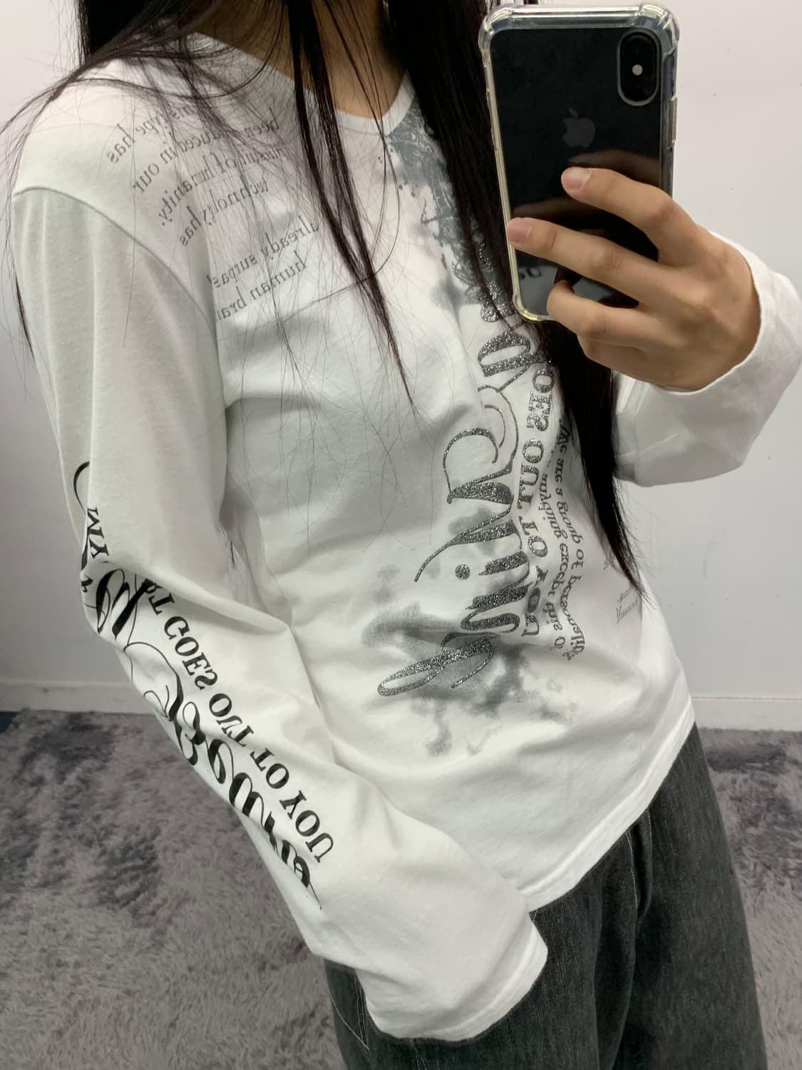 Y2k 펑크 글리터 프린팅 롱슬리브 상품이미지2