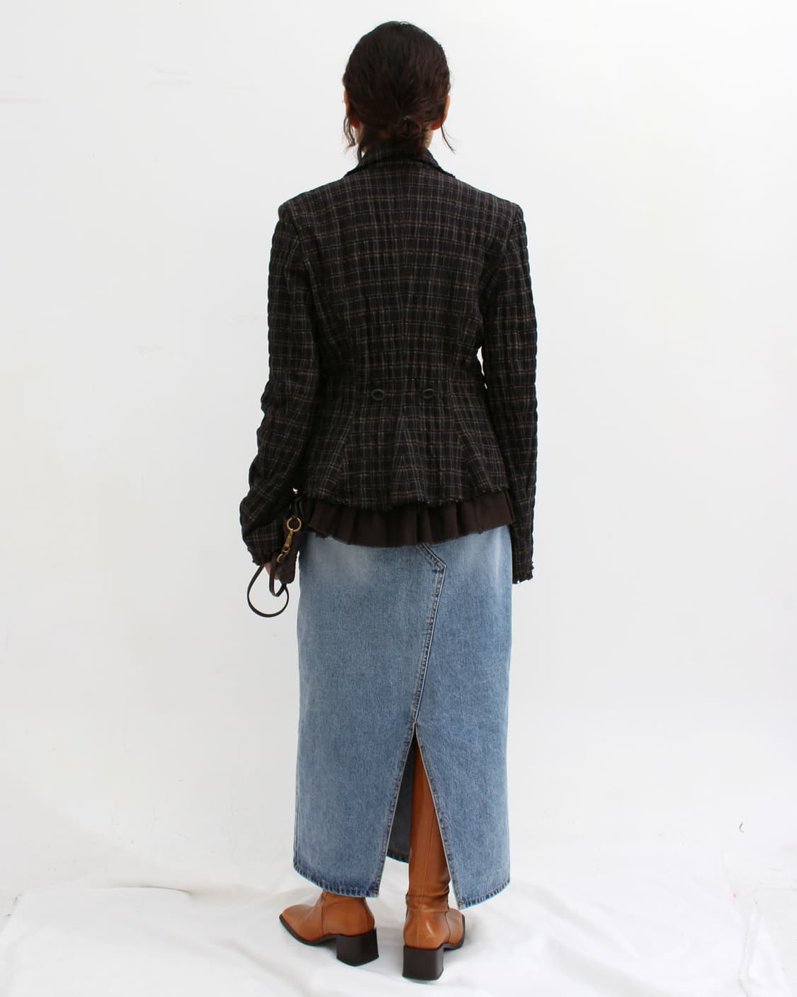 겐조 Kenzo 빈티지 체크 플리츠 프릴 레이어드 울 코튼 자켓 상품이미지3