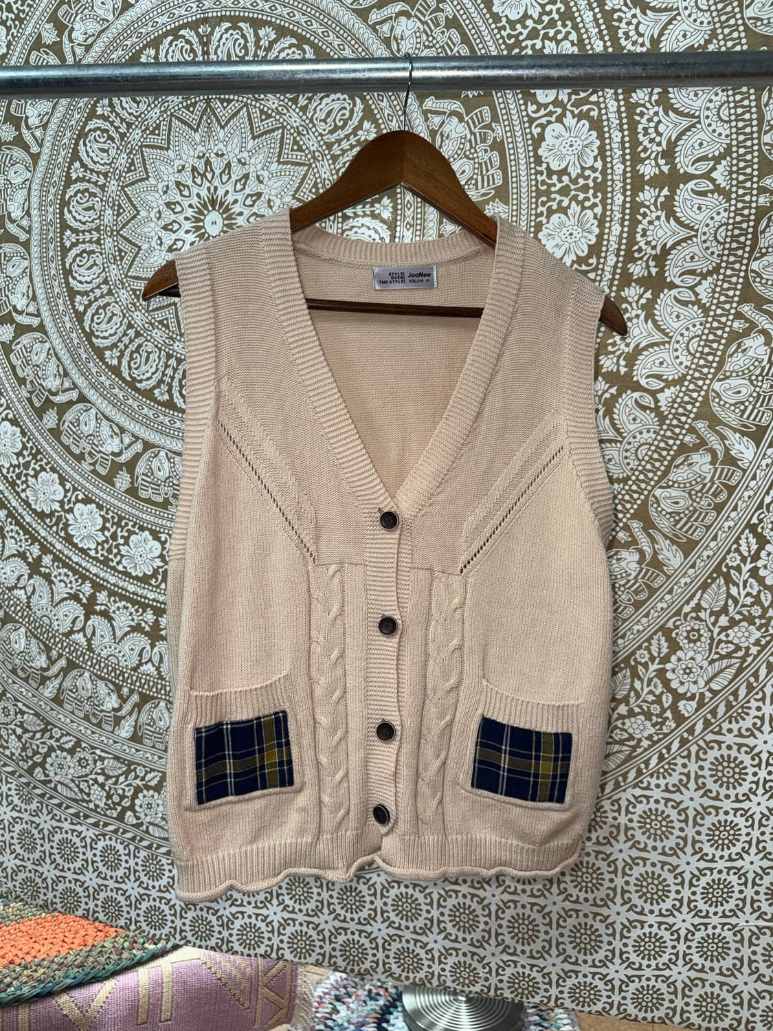 JOONEE 여성 체크 투포켓 니트 베스트 가디건 상품이미지2
