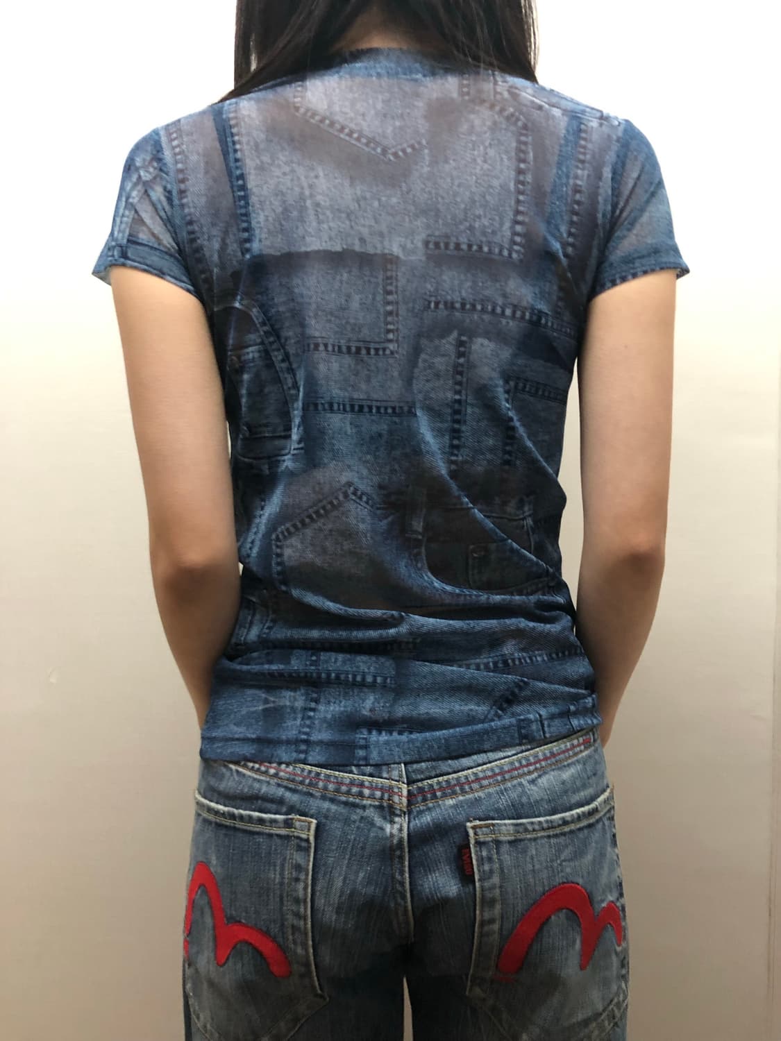 빈티지 데님 프린팅 스터드 탑 상품이미지4