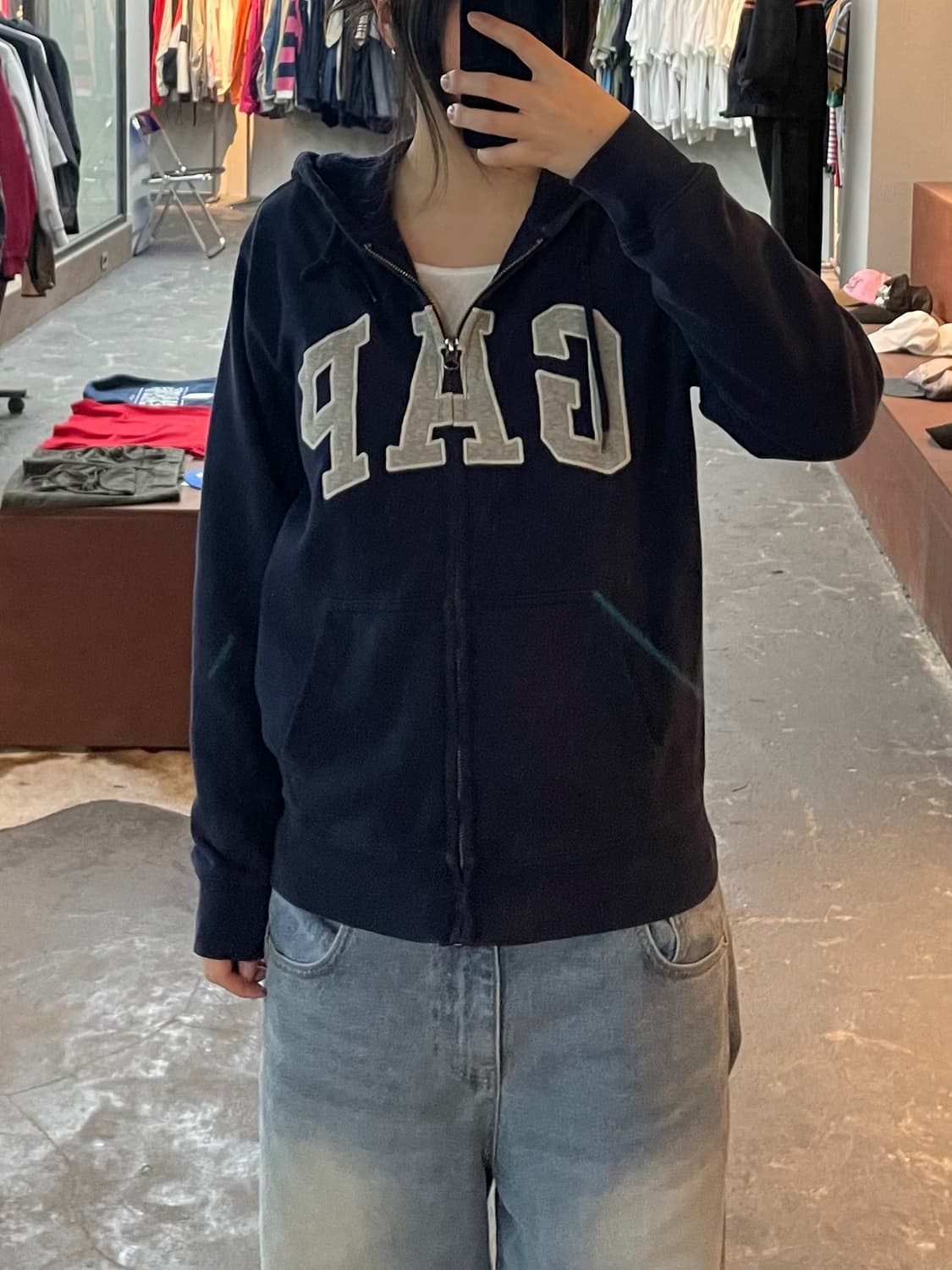 갭 로고 네이비 후드집업 H2377 상품이미지1