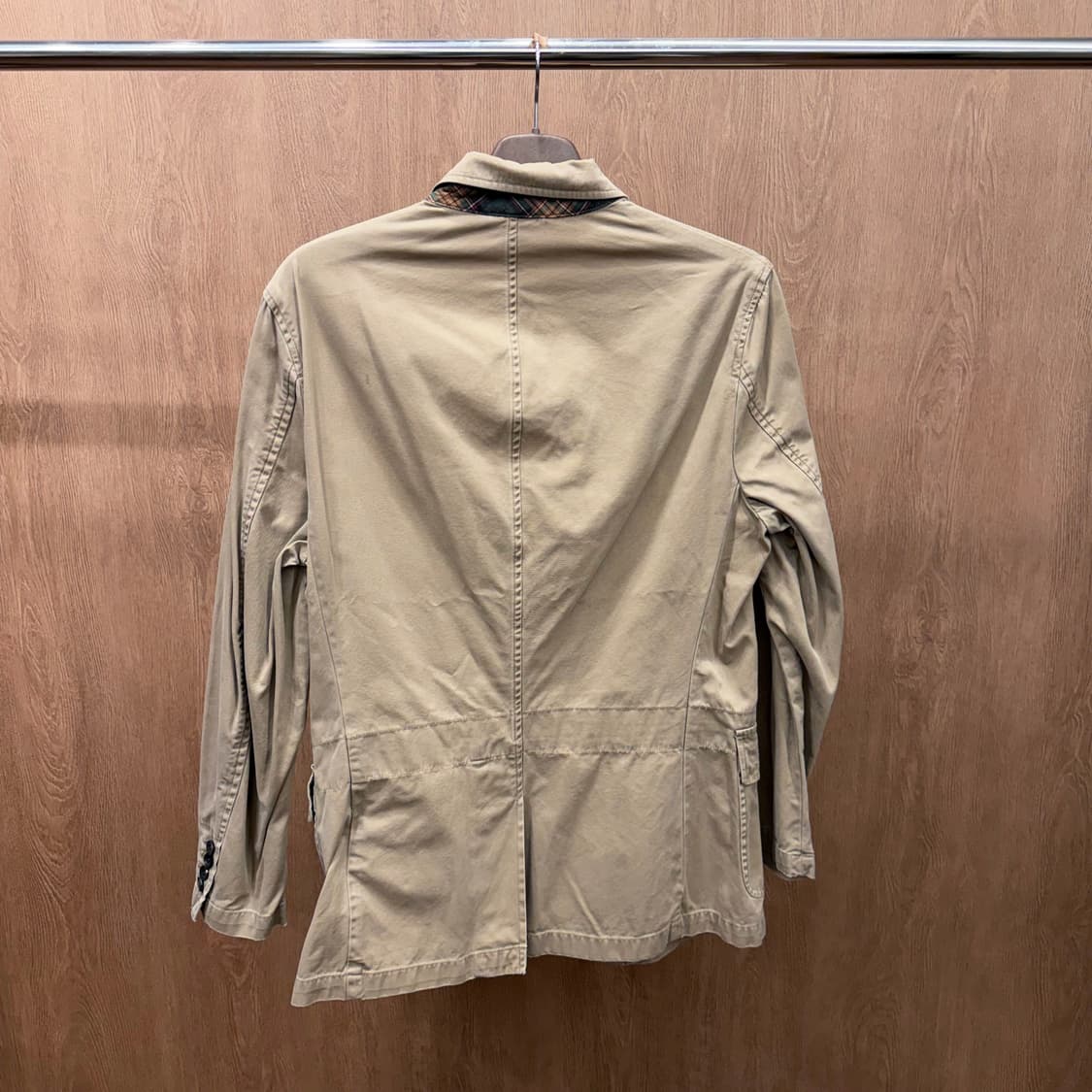 폴로 랄프로렌 코튼 테일러드 자켓 넥 체크 패턴 소매 버튼 디테일 베이지 상품이미지3