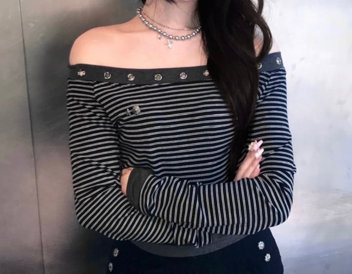 스터드 스트라이프 오프숄더 상품이미지3