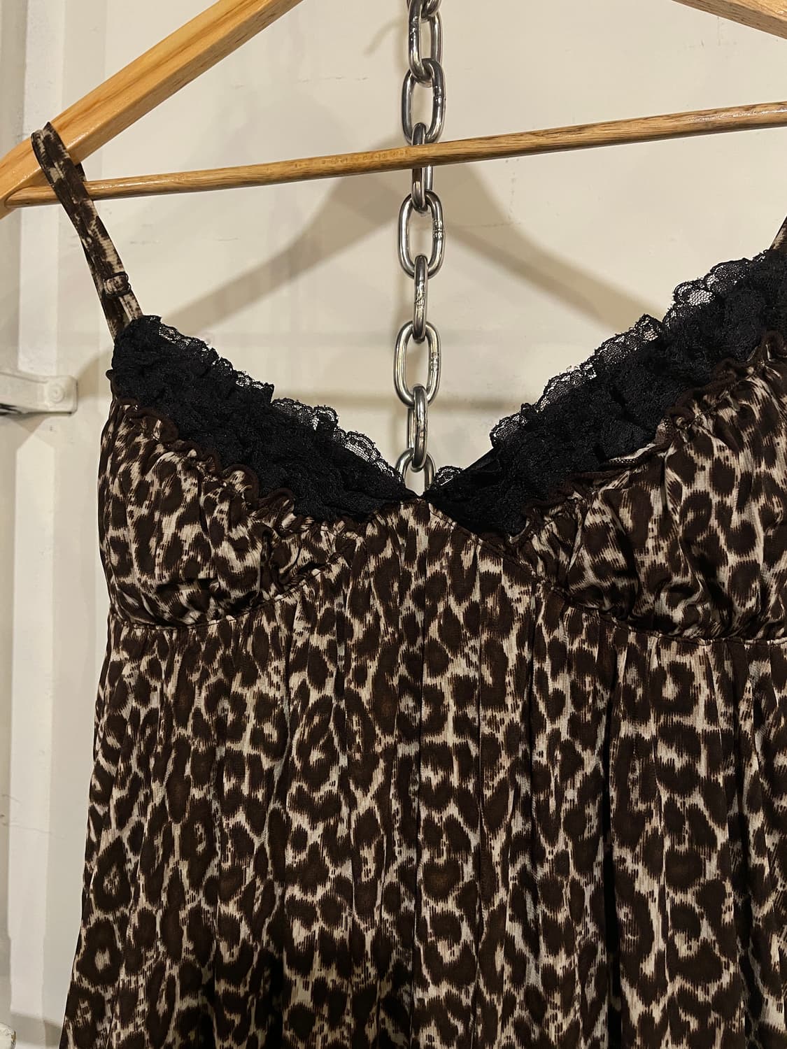 레오파드 패턴 레이스 브라운 슬리브리스 원피스 갸루 상품이미지5