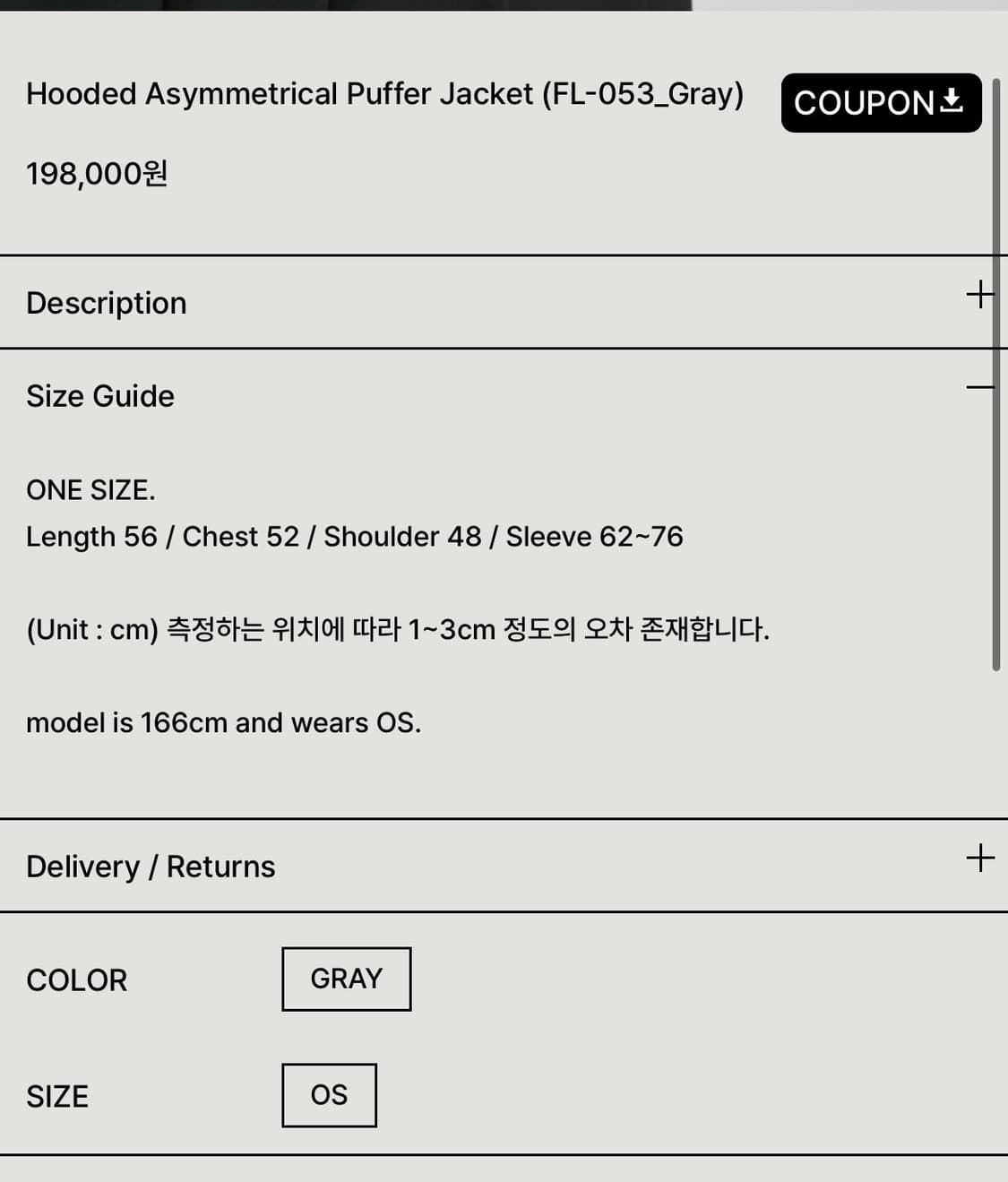 Hooded Asymmetrical Puffer Jacket 상품이미지2