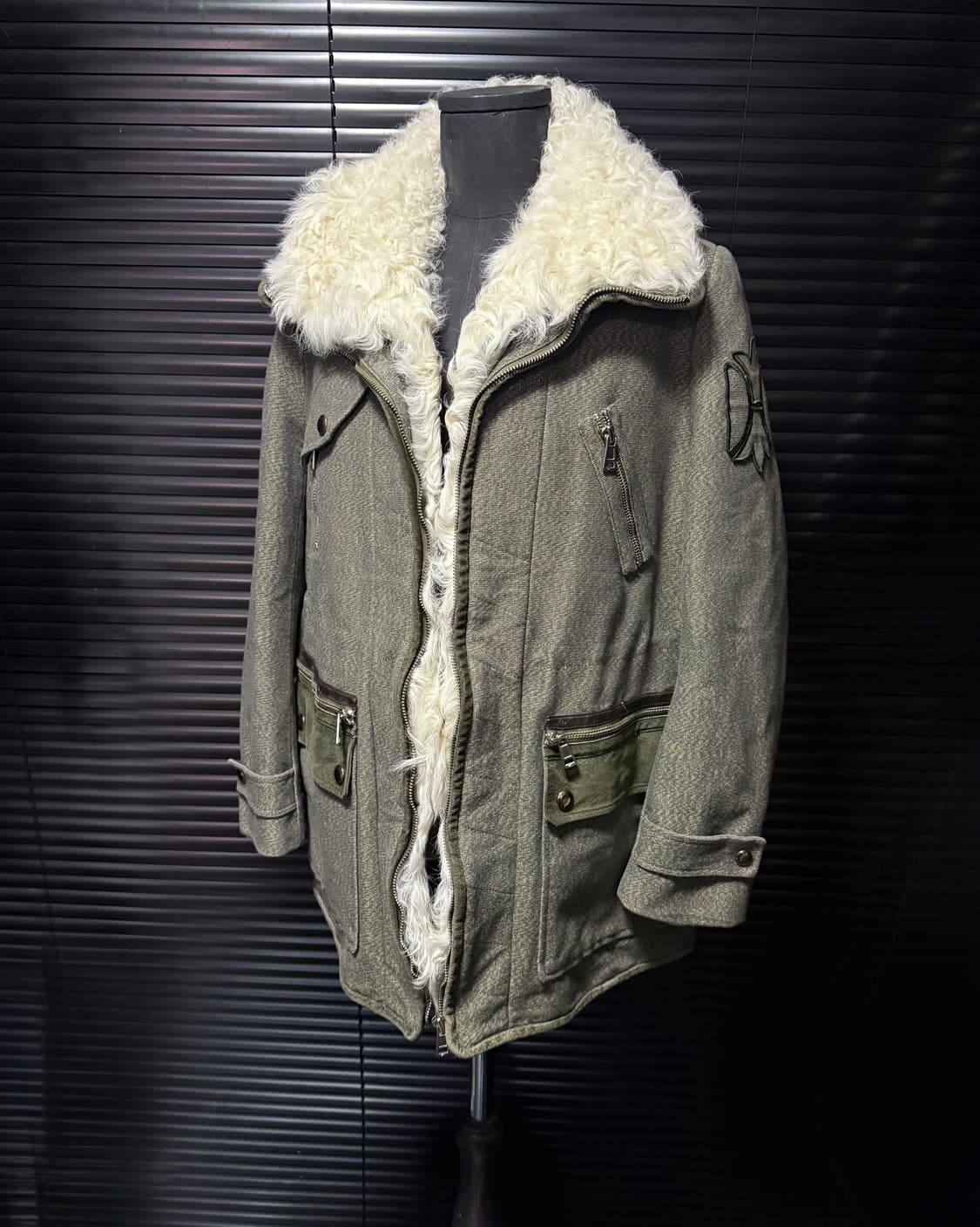 듀엘 하이넥 필드 야상 필드 자켓 코트 카키 지퍼 양털 가죽 스웨이드  상품이미지1