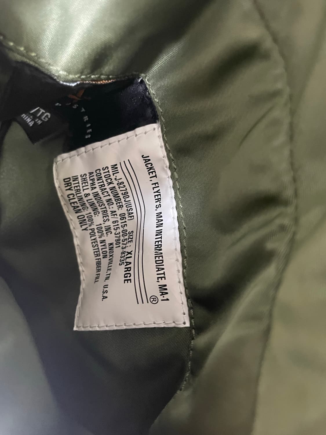 XL 알파인더스트리 ma-1 세이지그린 상품이미지3