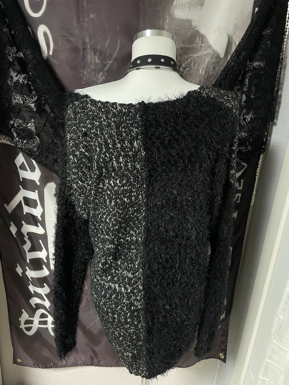 JPN 그런지 트리밍 오프숄더 루즈핏 니트 고딕고스펑크오네갸루다크웨어 상품이미지4