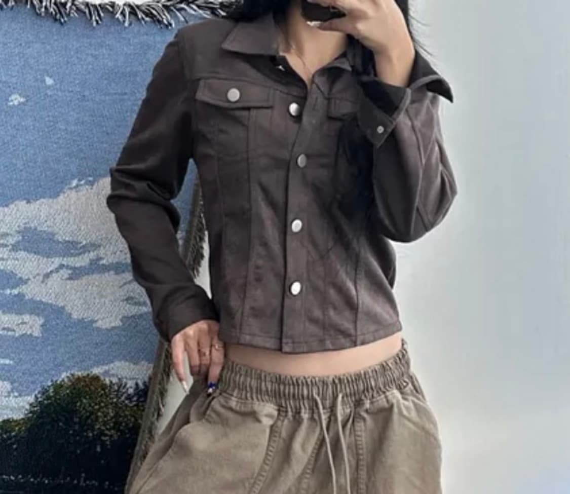 스웨이드 y2k 카라 스냅셔츠 상품이미지1