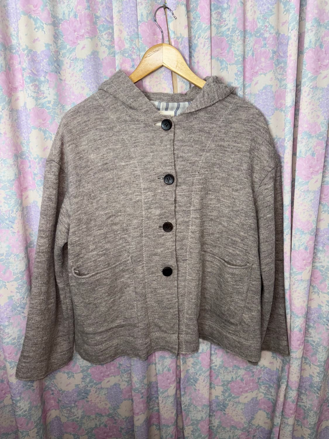 베이지 울 후드 가디건 상품이미지5