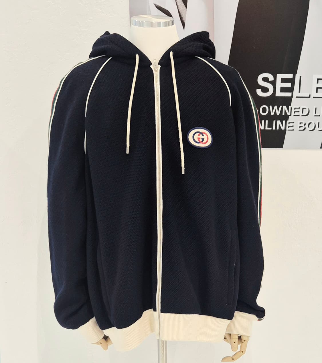 구찌 GG 웹 스트라이프 후드 집업 가디건 상품이미지1