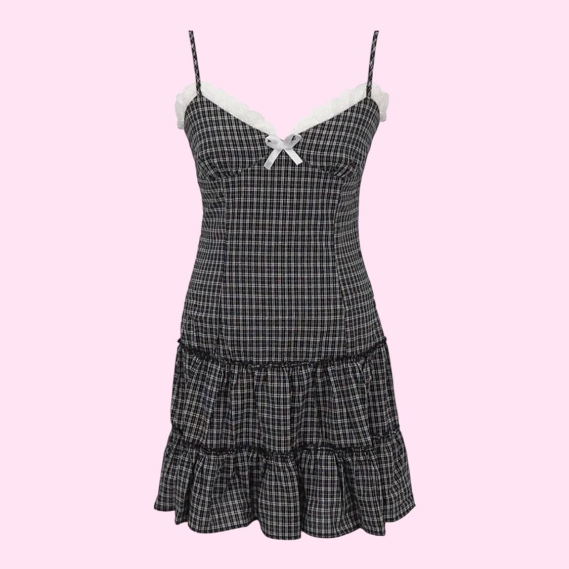 모리걸 체크 프릴 원피스 상품이미지1