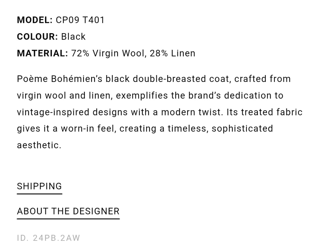 포엠 보헤미안 24fw 더블 코트 52 상품이미지3