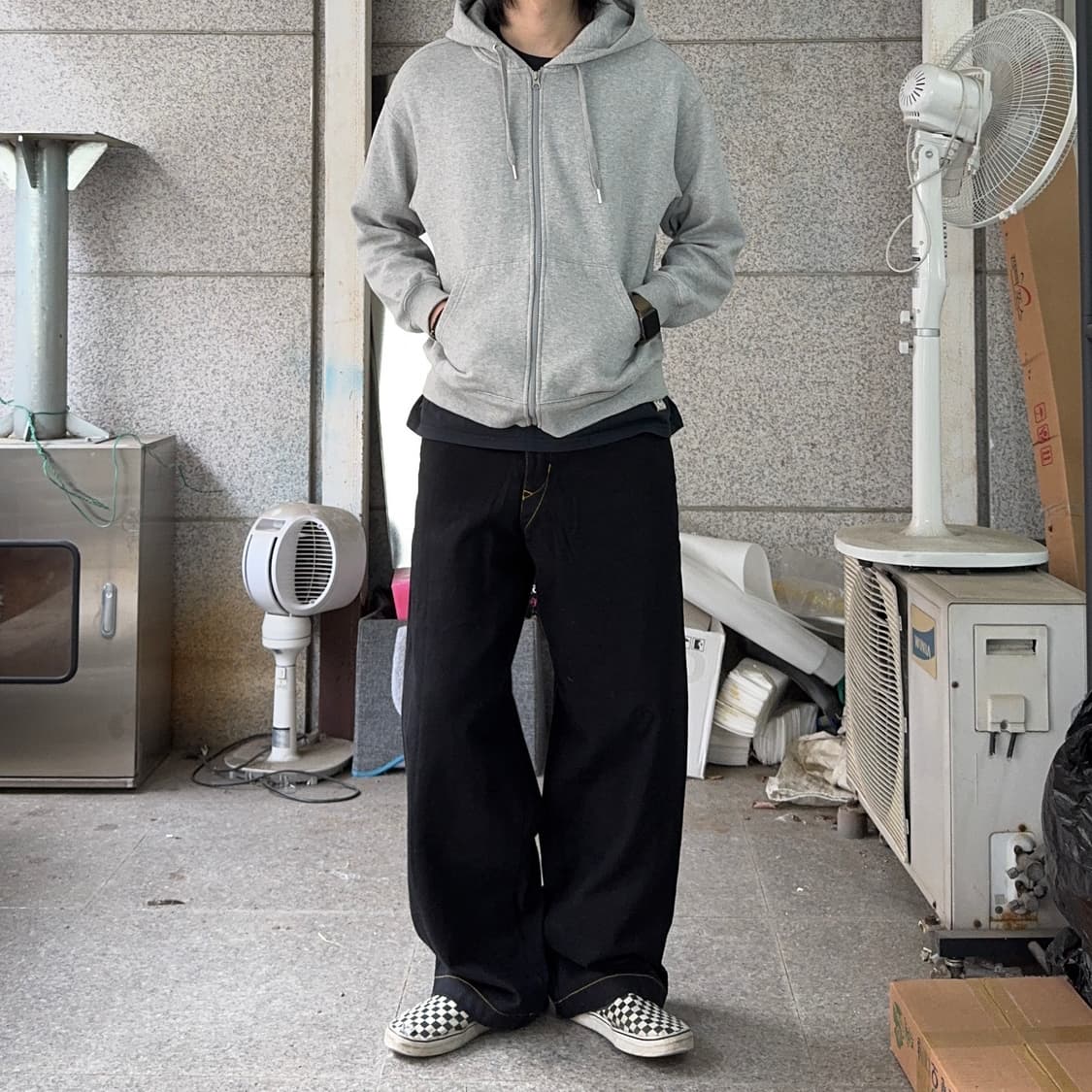 JAMI 옐로우 스티치 지퍼 와이드 벌룬 팬츠 상품이미지1