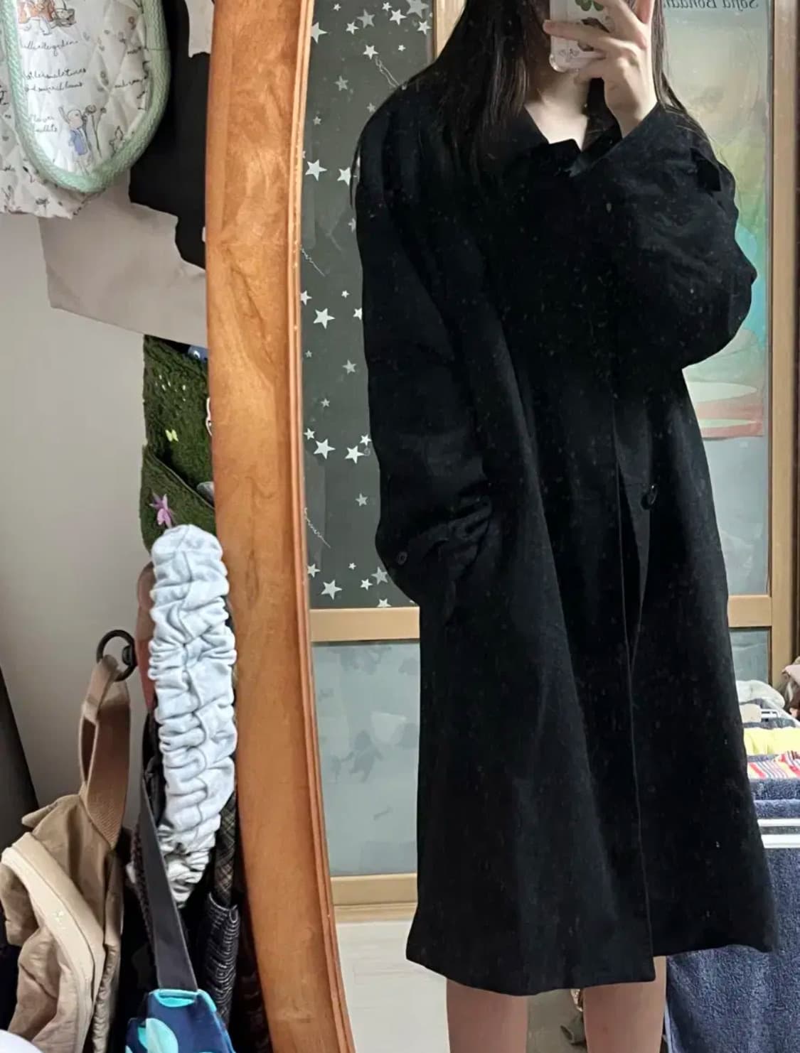 일본 빈티지 캐시미어 블랙 롱 코트 울 갸루 모리걸 하구미 상품이미지1