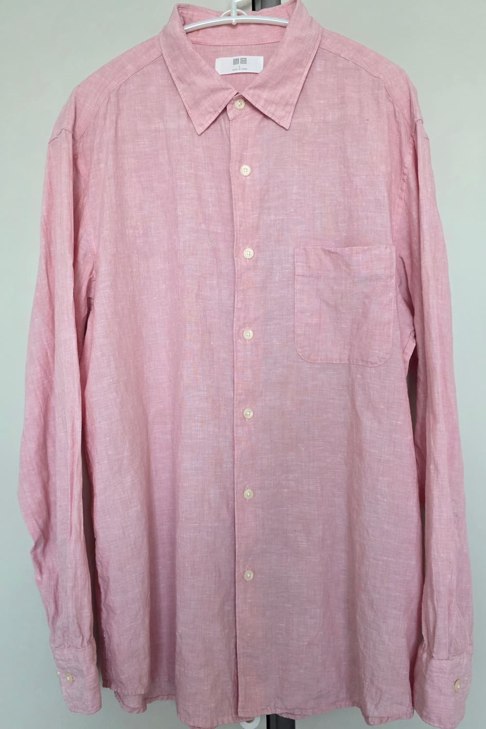 린넨 롱슬리브 셔츠 유니클로 핑크 (L) 상품이미지2