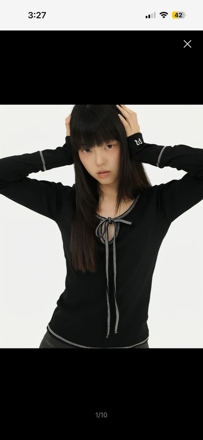 미레코 스티치 리본 티 블랙 상품이미지1