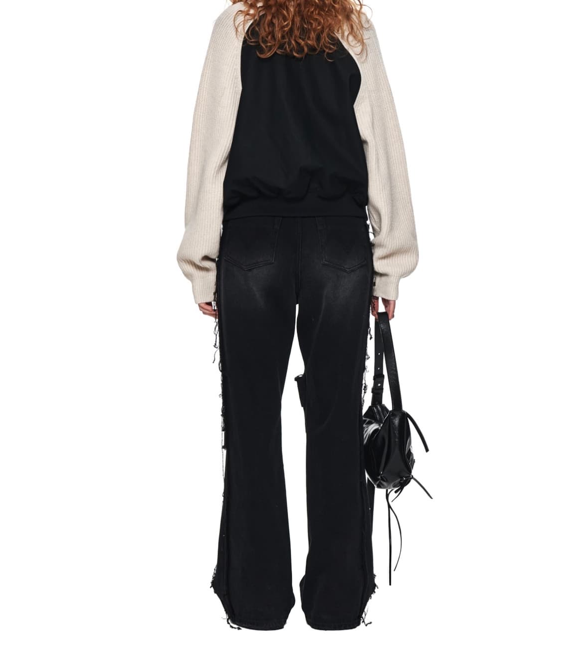 마뗑킴 KNIT MIXED LEATHER JUMPER IN BLACK 상품이미지3