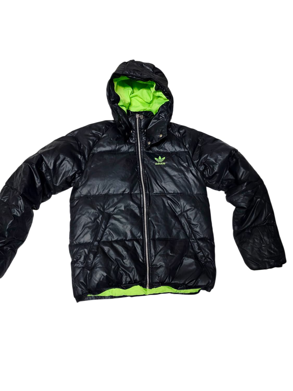 [아디다스] Y2K 감성 유광 블랙 네온 라임 배색 덕다운 패딩 90 상품이미지1