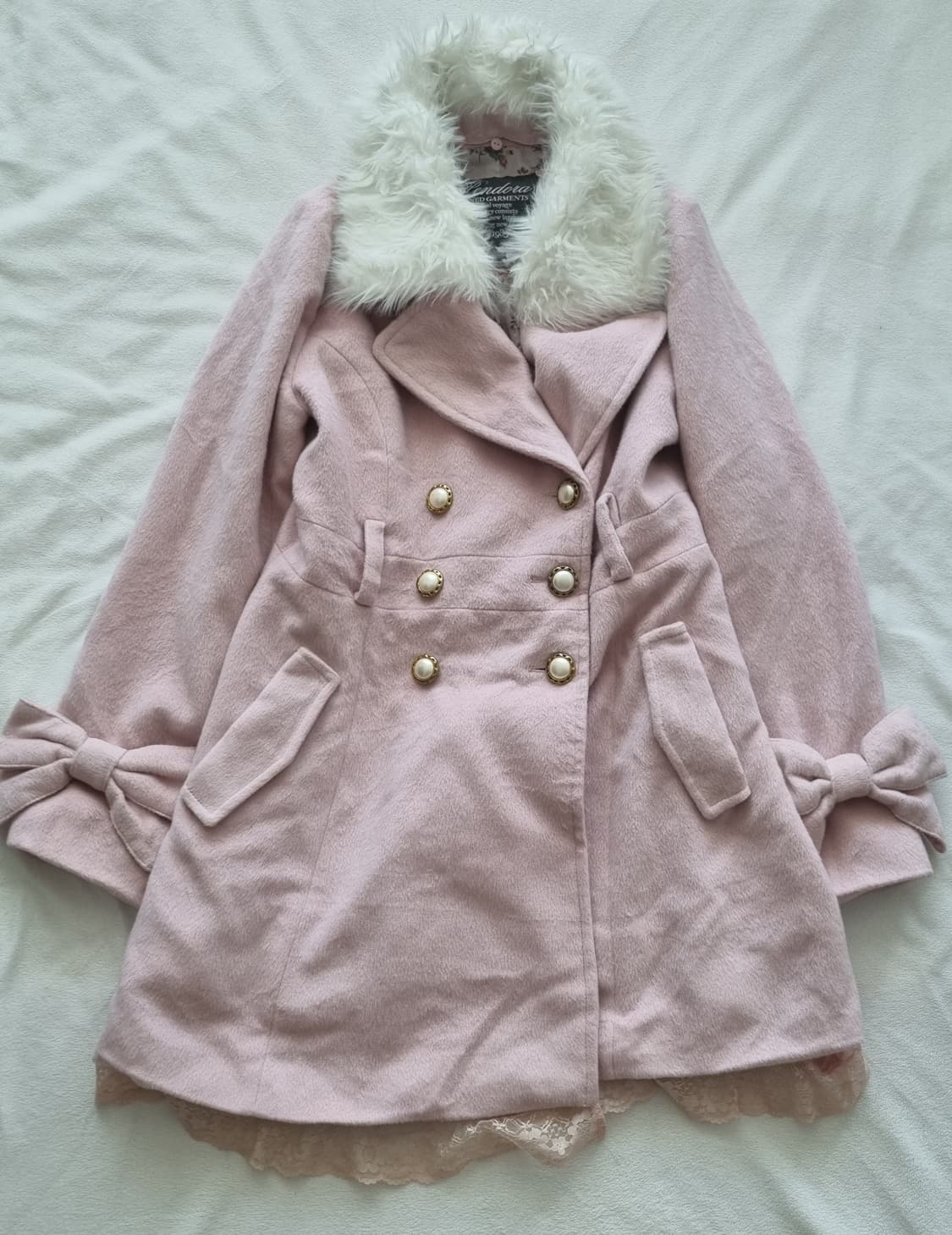 빈티지 갸루 리본 퍼 레이스 코트 상품이미지1