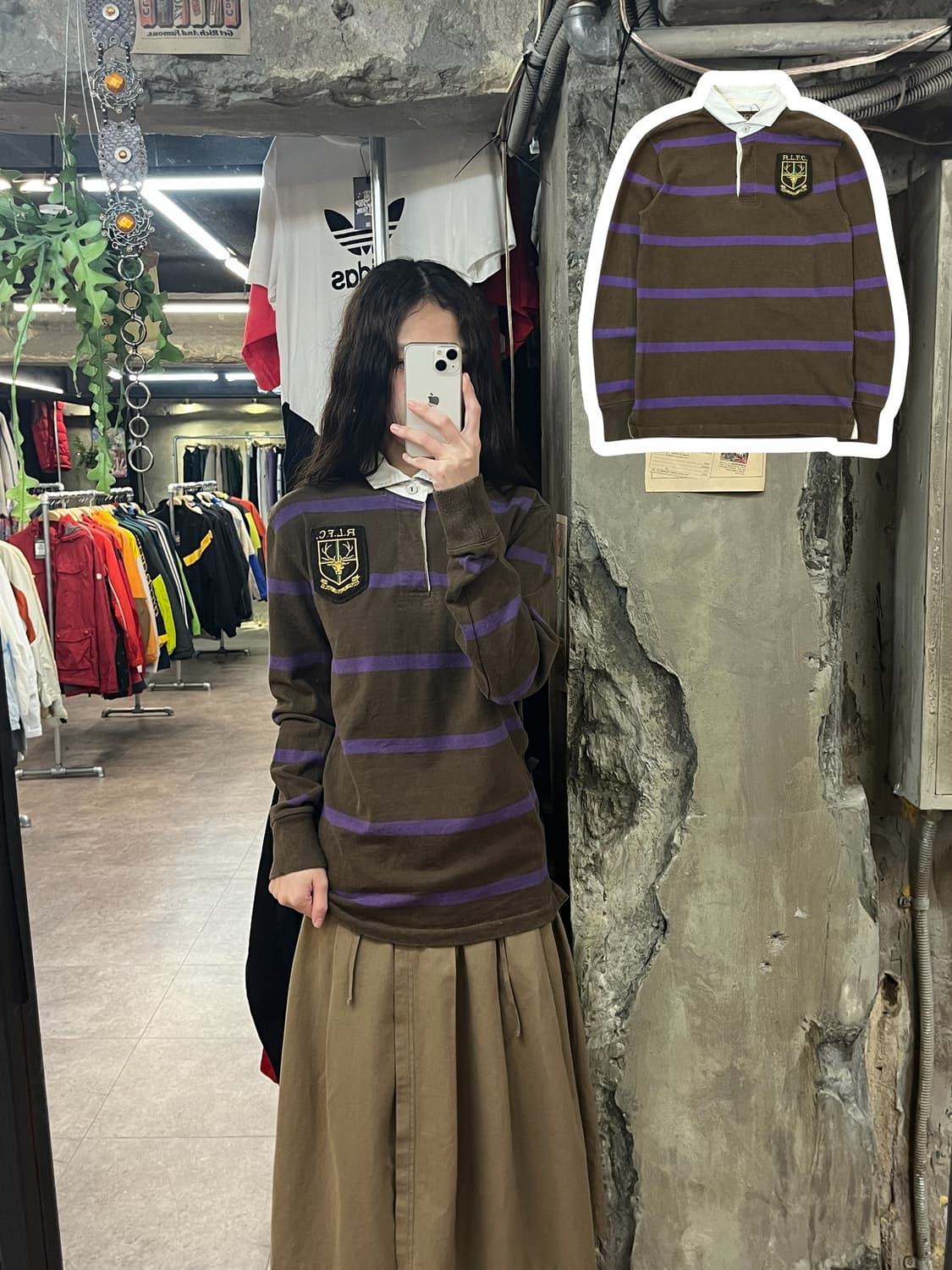 랄프로렌 스트라이프 럭비티 브라운 S #csz1751 상품이미지1