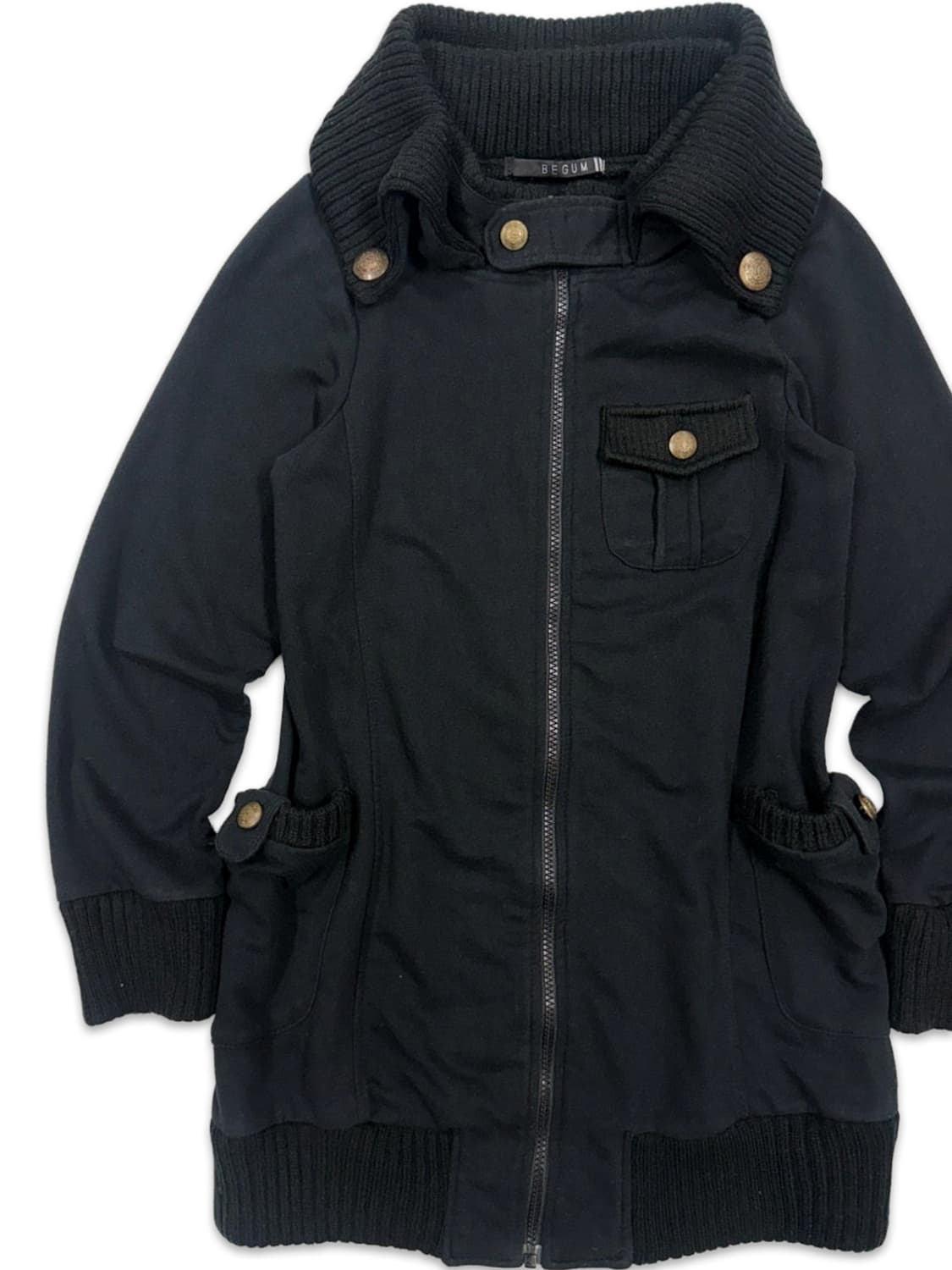 빈티지 블랙 펑크 하이넥 니트 카라 집업 상품이미지2