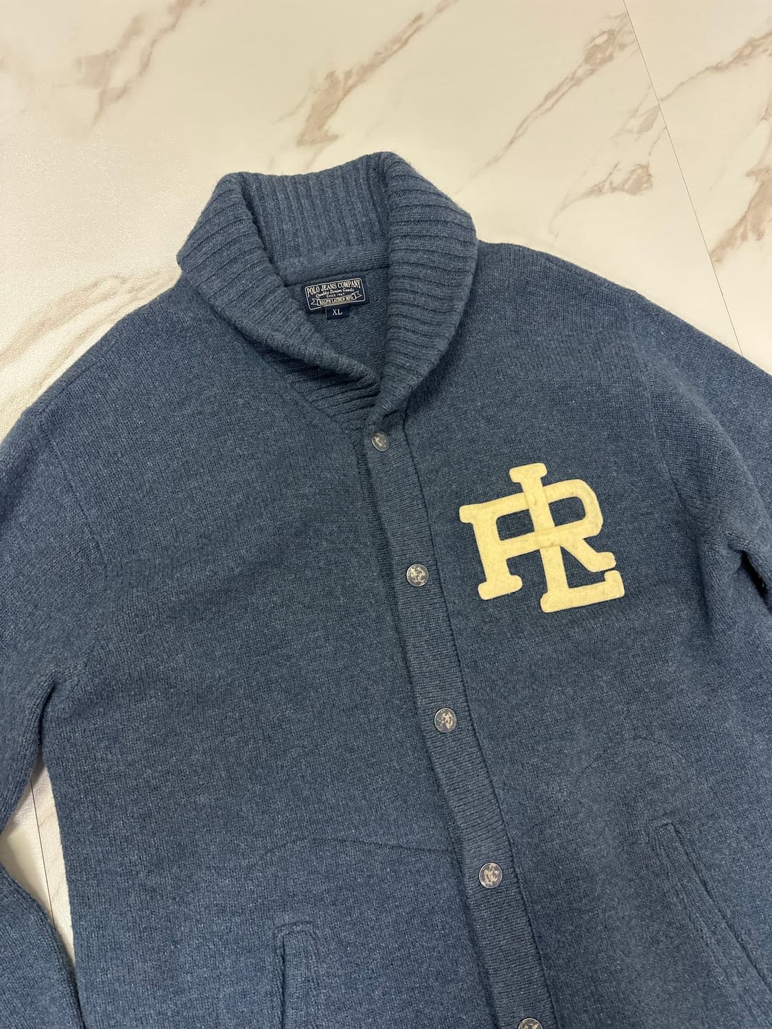 (XL)폴로 폴로진스 R패치 레터맨 숄카라 가디건 딥블루 상품이미지2