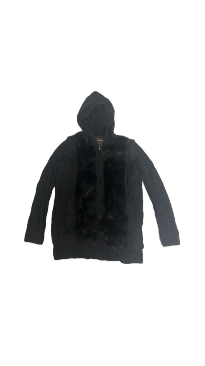 블랙 퍼 포인트 니트 후드집업 상품이미지1