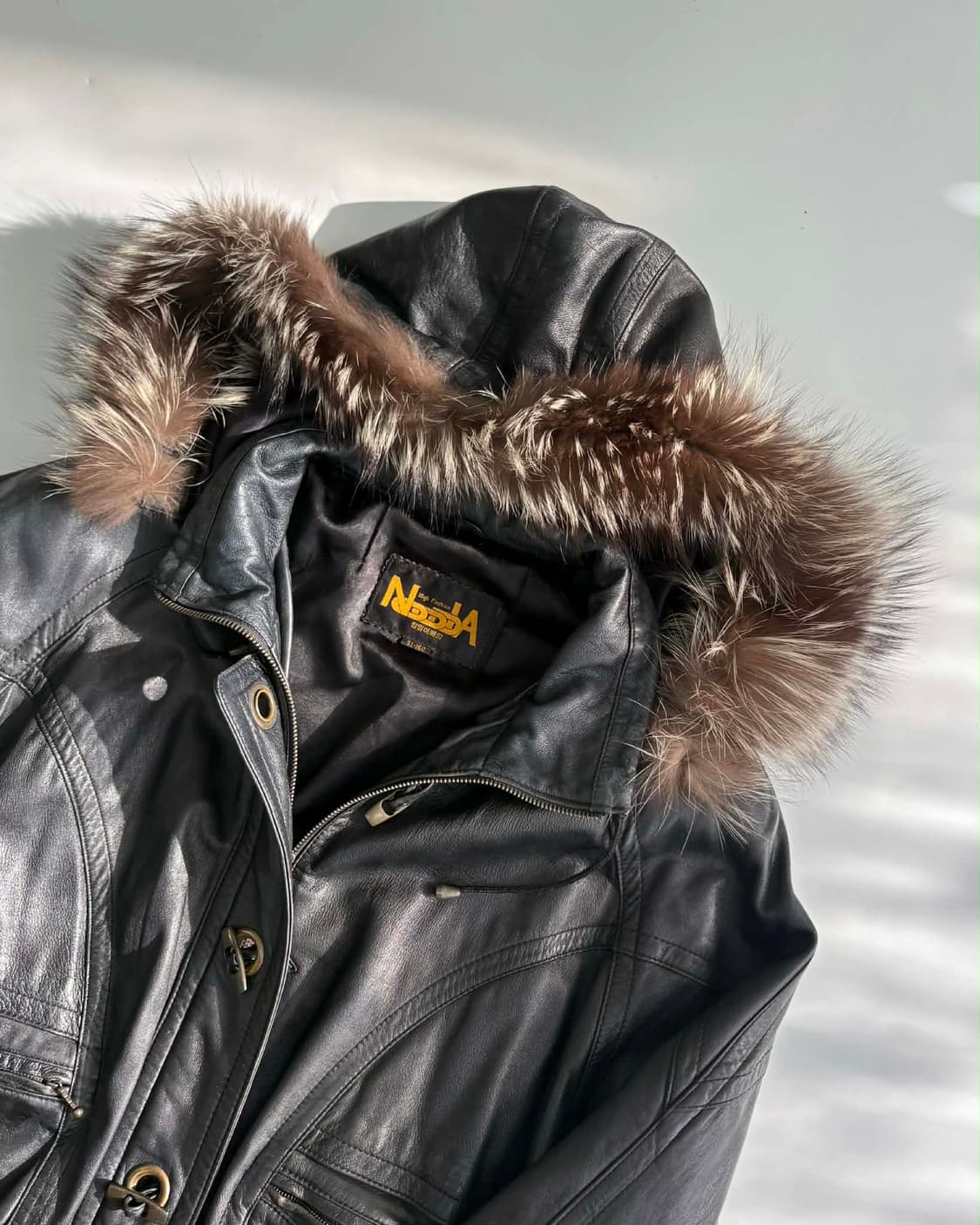 Vintage 90s 후드 퍼 가죽 자켓 상품이미지3